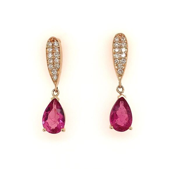 Tourmaline Rubellite Diamond Earrings 14k Gold 1.60 TCW Certified $3,090 018673 - Picture 9 of 10